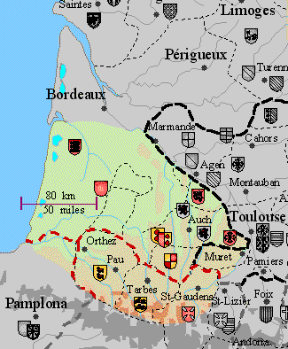 map of Gascony - carte de Gascogne